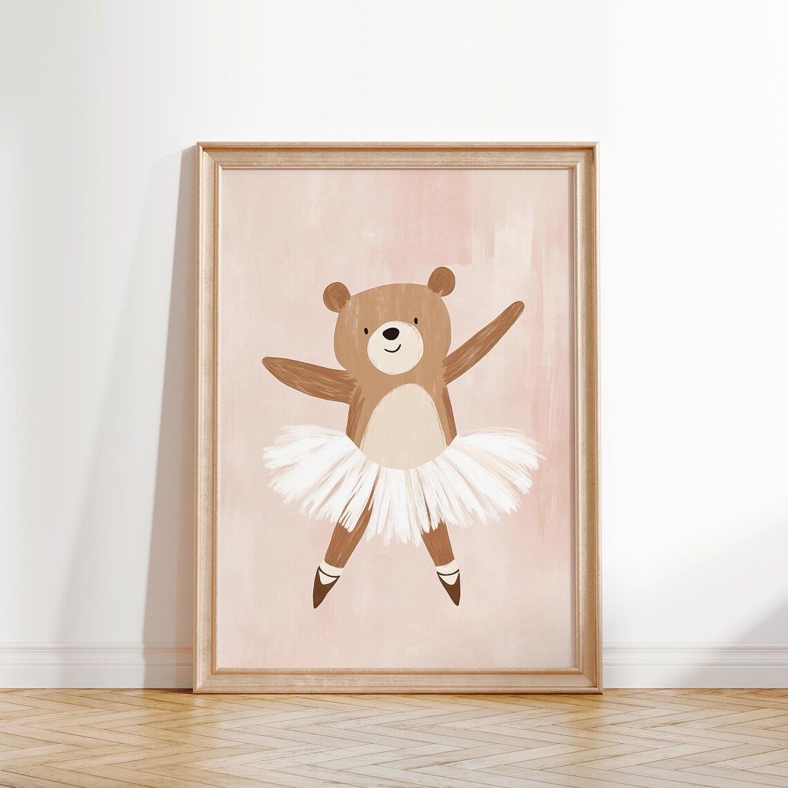 Ballerina Bear White Tutu Pointe Shoes Pink Nursery Girls Wall Art