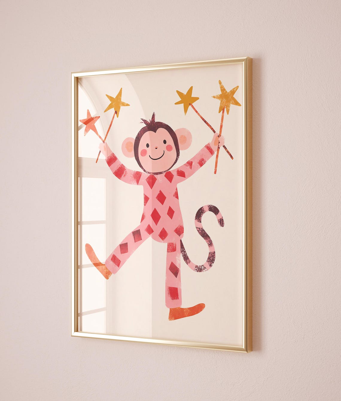 Cheerful Monkey with Star Wands Circus Themed Kids Room Art Poster - Image 2