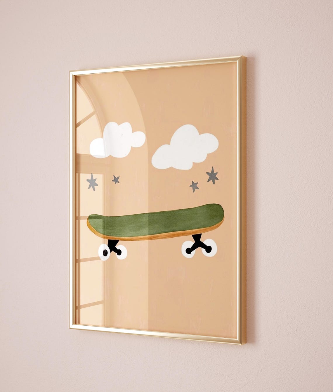 Green Skateboard Clouds Stars Retro Boys Room Modern Art Poster - Image 5