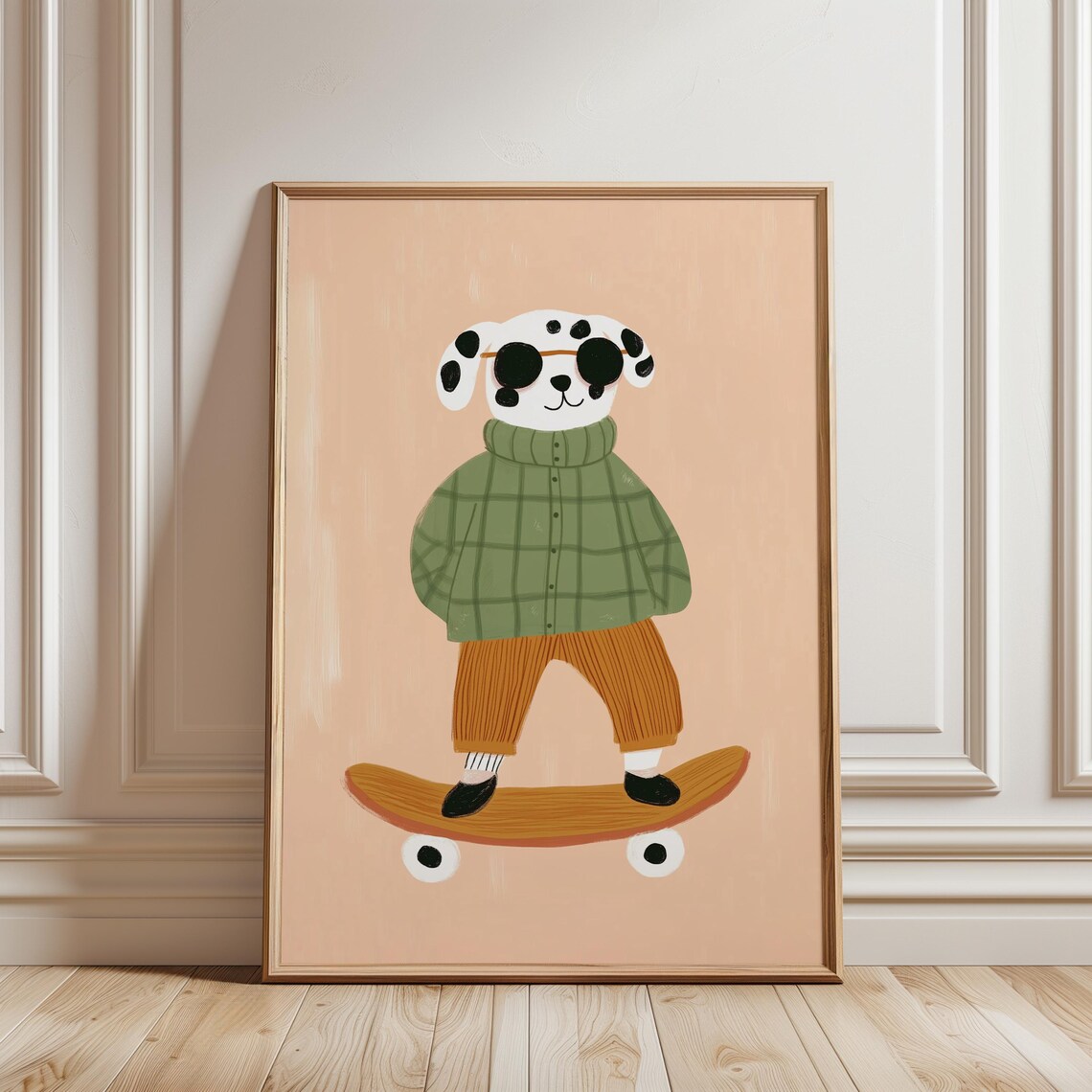 Skateboarding Dog In Round Sunglasses Cool Kids Room Art Poster