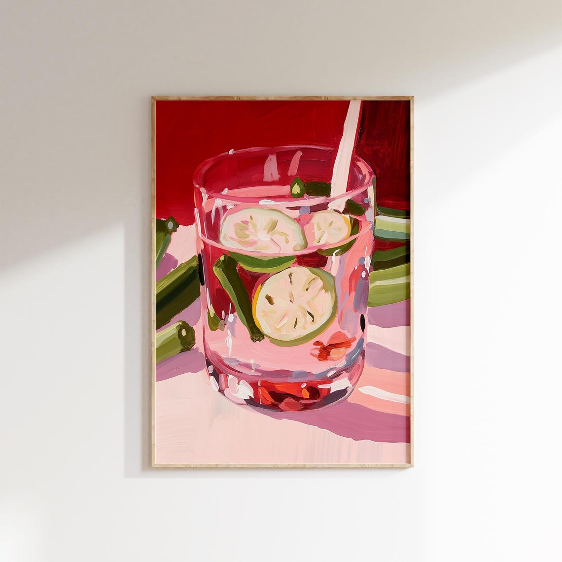 Pink Gin Cocktail Lime Mint Straw Vibrant Bar Drink Painterly Poster - Image 4