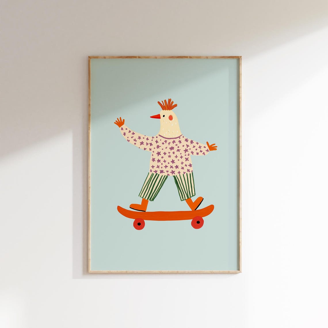 Chicken On Skateboard Fun Whimsical Bird Kids Room Animal Art Poster
