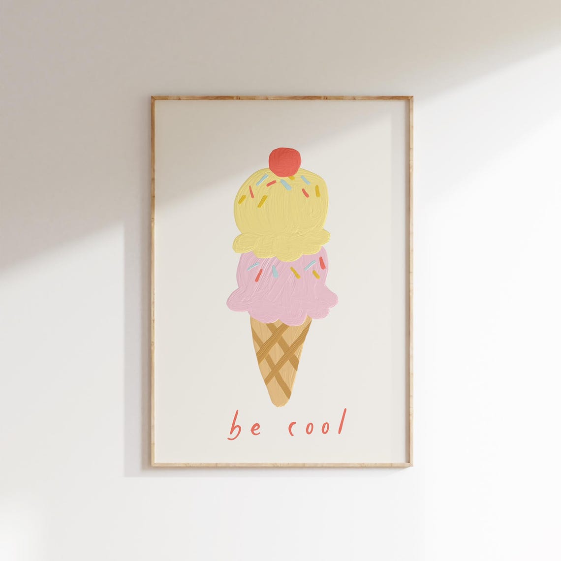 Ice Cream Be Cool Print Two Scoops Cherry Summer Kids Wall Poster - Image 2