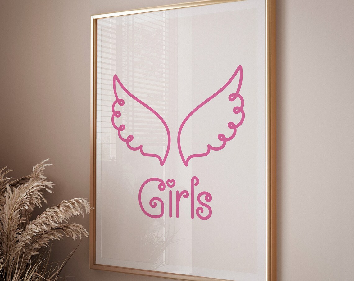 Blush Pink Angel Wings Girls Preppy Hand Drawn Trendy Poster - Image 3