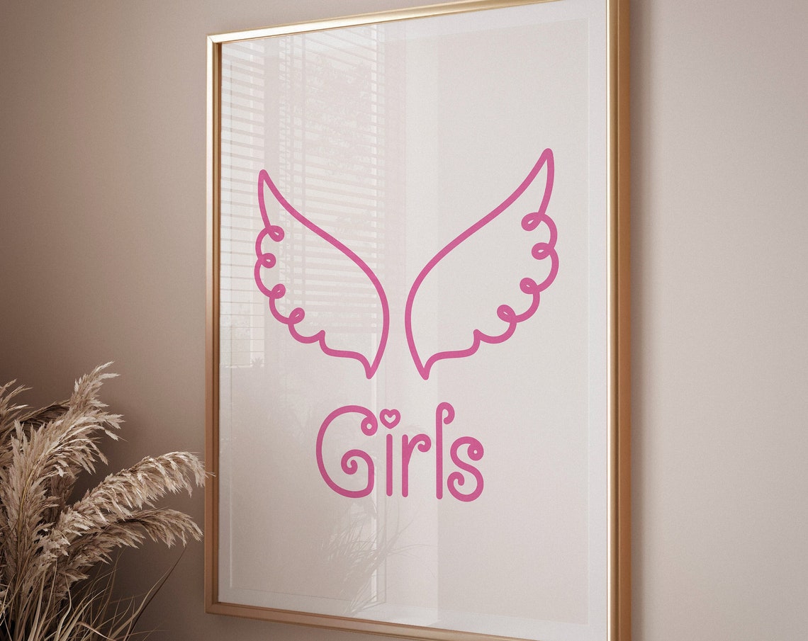 Preppy Wall Art Teenage Girl Posters For Room Pink And White Wall Art Minimalist Poster Aesthetic Girls Print Hand Drawn Art Angels Wings - Image 3