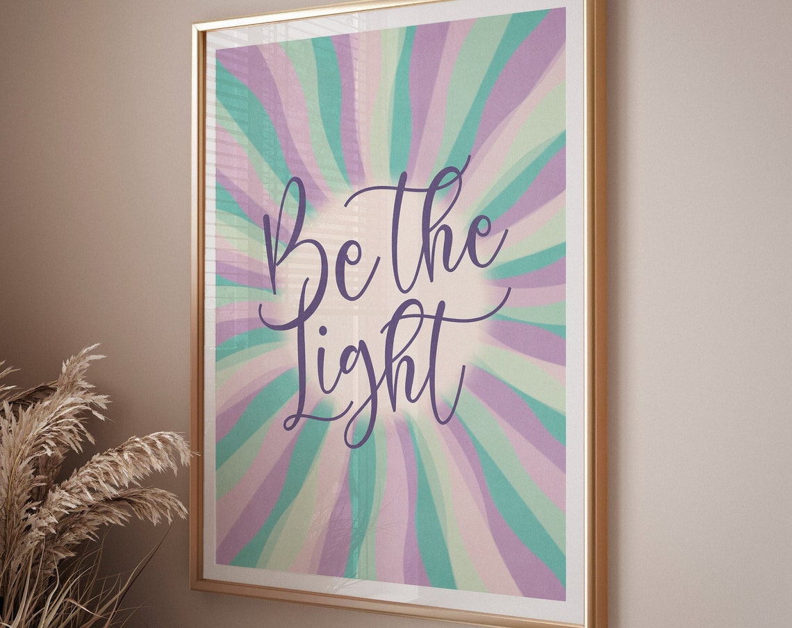 Be the Light Purple Groovy Sunburst Inspirational Quote Poster - Image 3