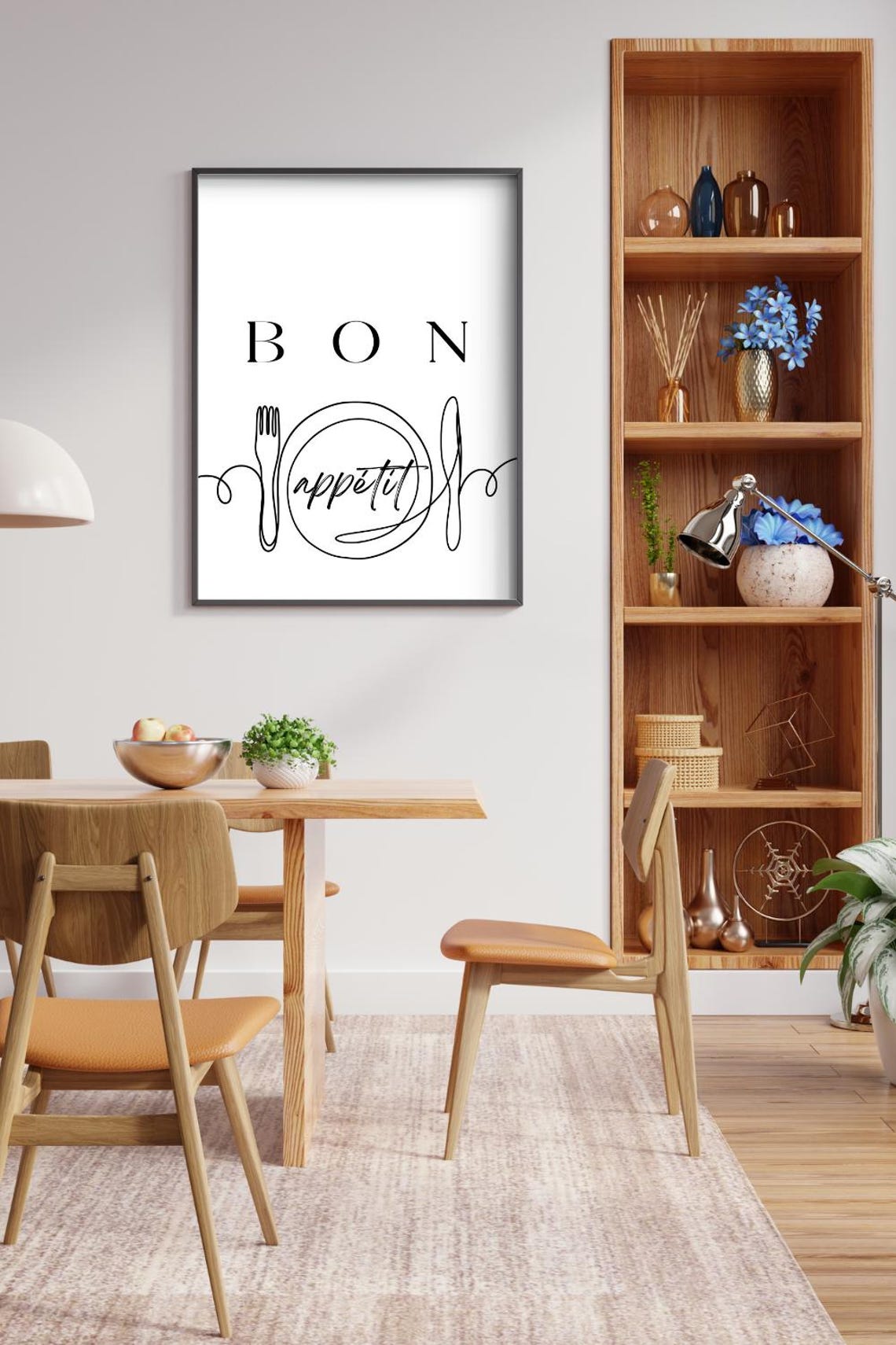Bon Appetit Continuous Line Plate White French Kitchen Poster - Image 2
