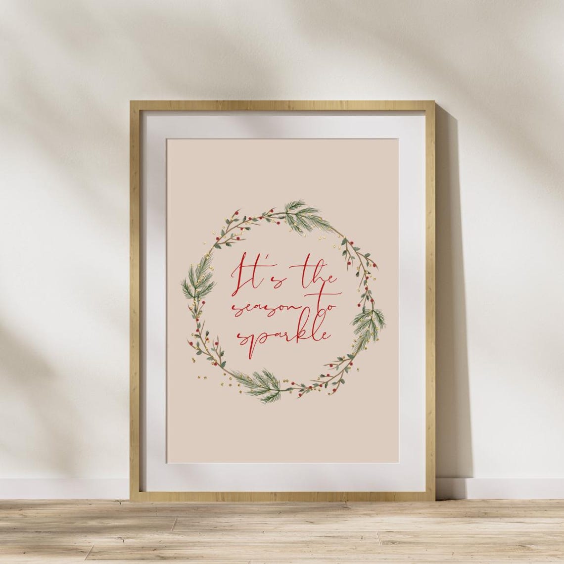 Its The Season To Sparkle Wreath Blush Beige Christmas Poster - Image 3