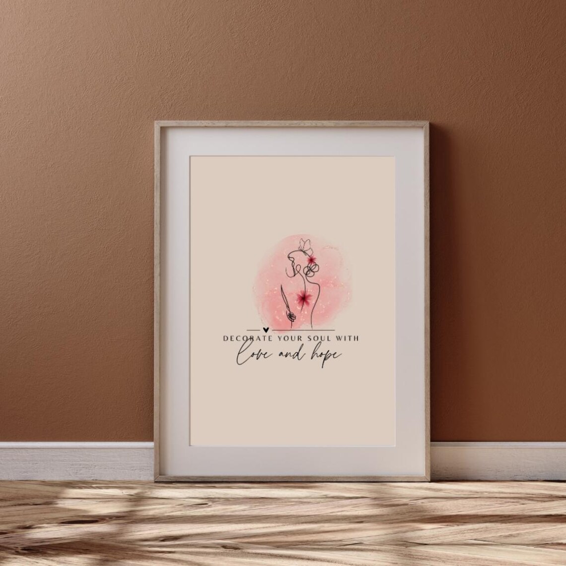 Decorate Your Soul With Love and Hope Beige Line Art Quote Poster