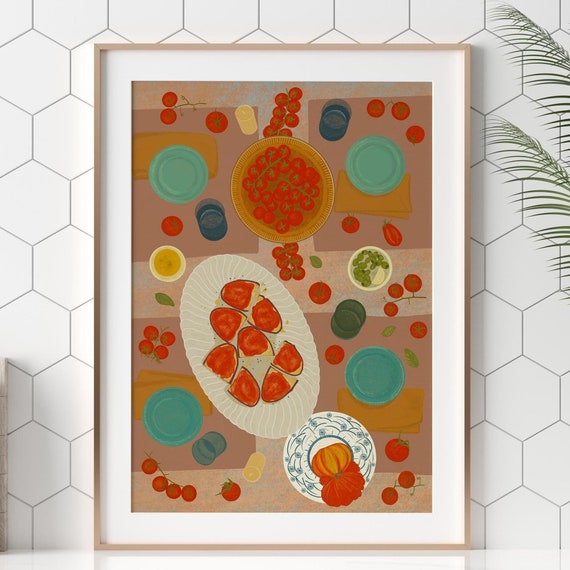 Spanish Dinner Illustration Vintage Print Wall Art