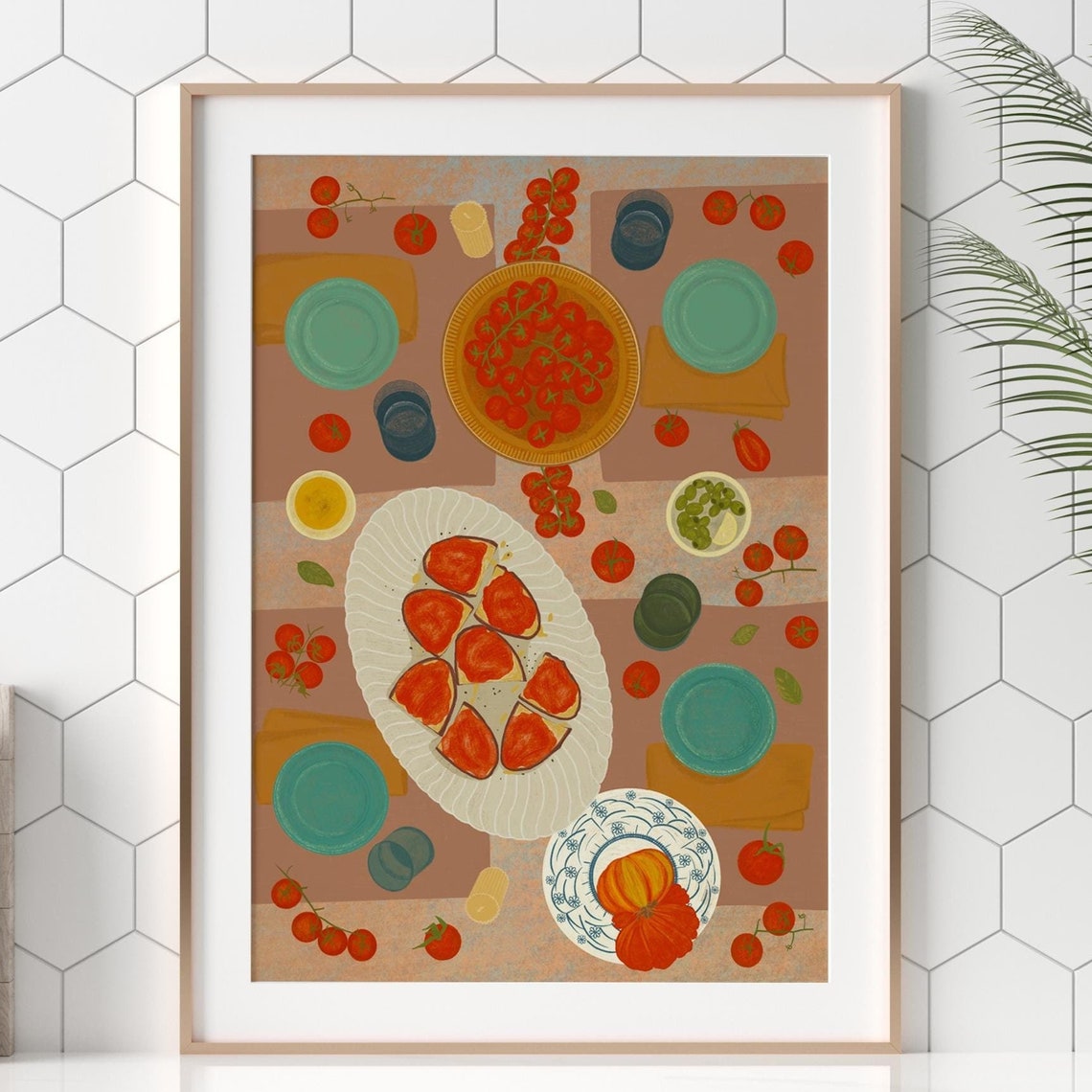 Spanish Dinner Illustration Vintage Print Wall Art