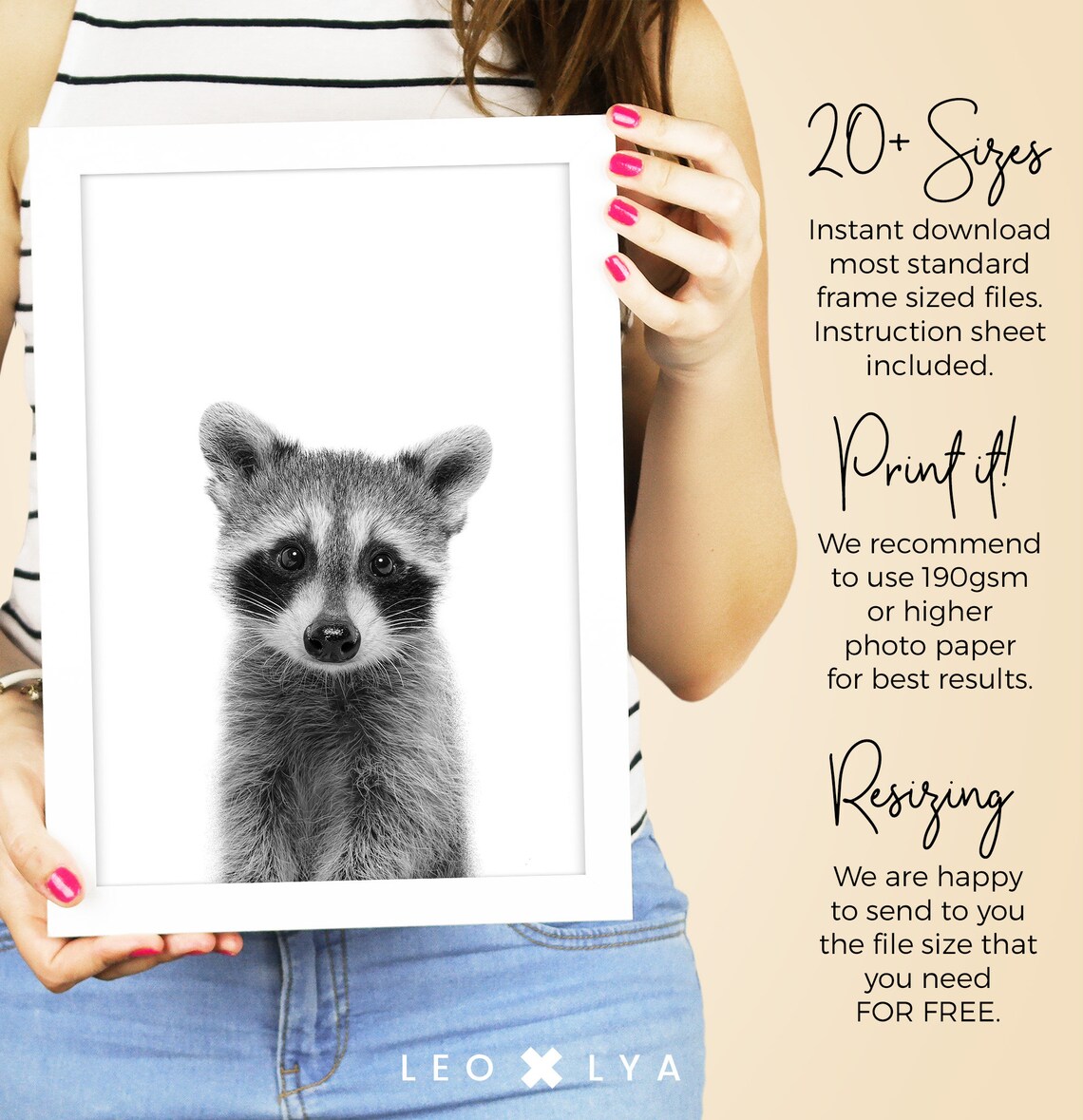 Raccoon Print, Black And White Woodland Nursery Art - Image 2