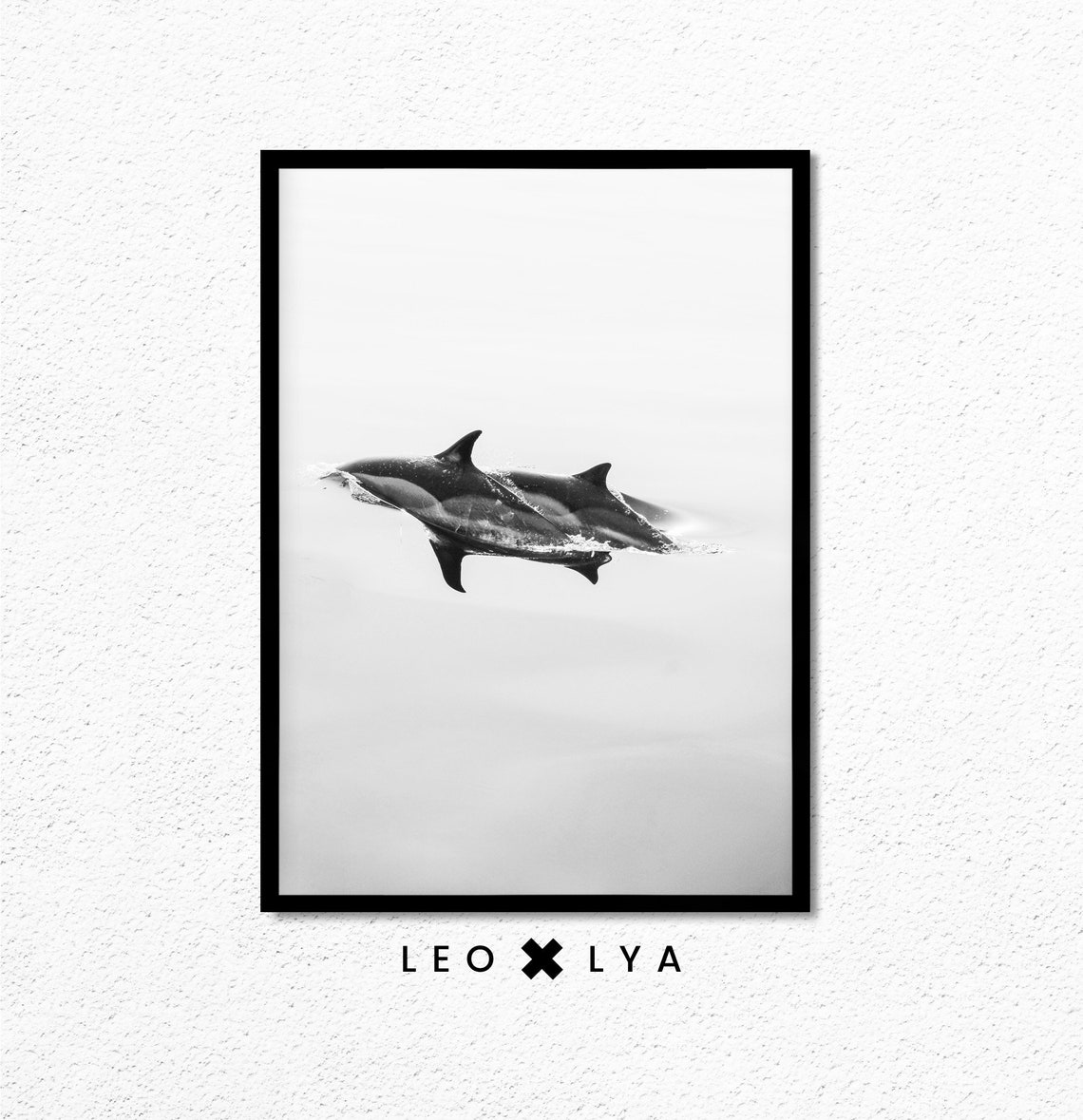 Two Dolphins Leaping Black and White Ocean Photo Poster for Sea Lovers - Image 2