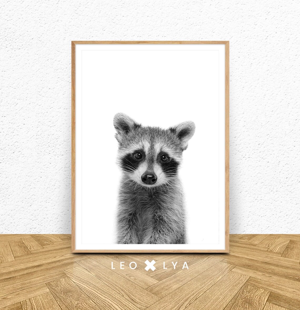 Raccoon Print, Black And White Woodland Nursery Art