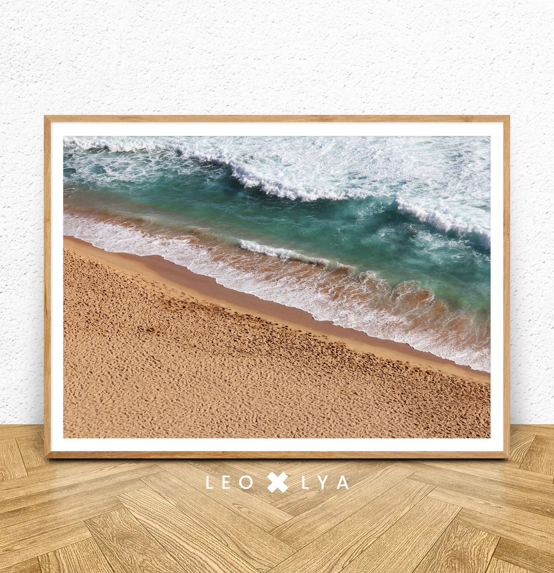 Aerial Ocean Waves Turquoise Water Sandy Beach Coastal Photo Poster