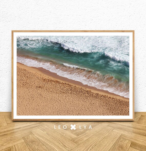 Aerial Ocean Waves Turquoise Water Sandy Beach Coastal Photo Poster