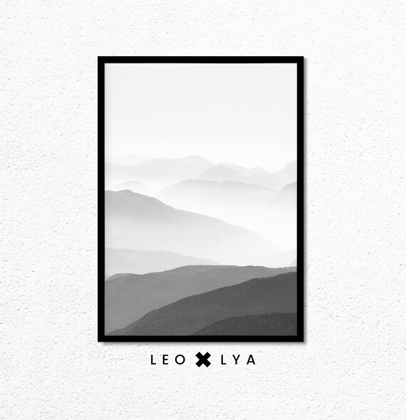 Mountain Print Set, Minimalist Black and White Landscape