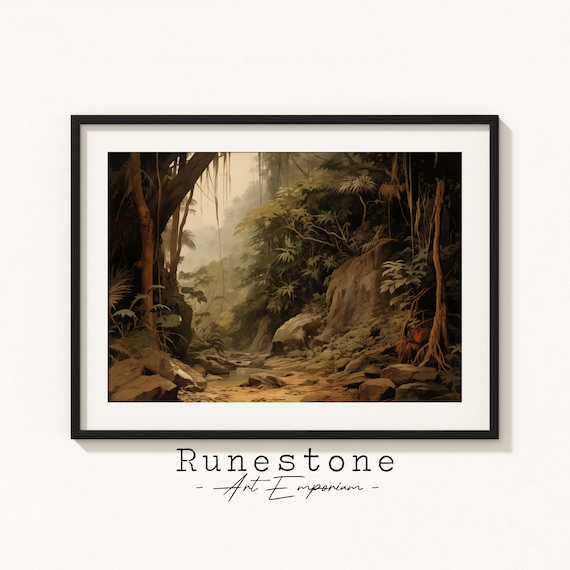 Moody Jungle Stream Dark Tropical Rainforest Vintage Sketch Poster
