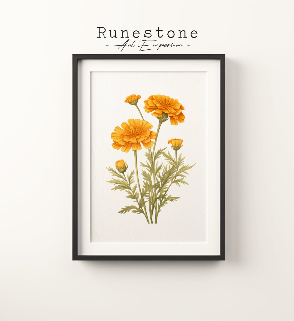 Vintage Marigold Flowers Sketch Boho Wall Art Print