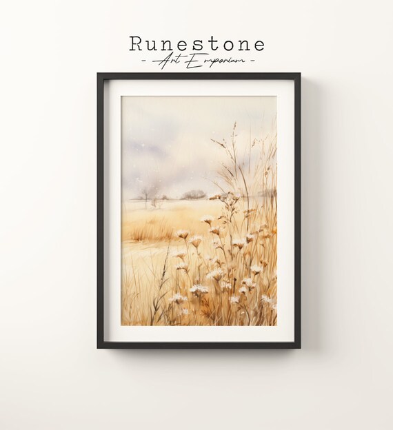 Golden Autumn Meadow Wildflowers Watercolor Field Landscape Poster