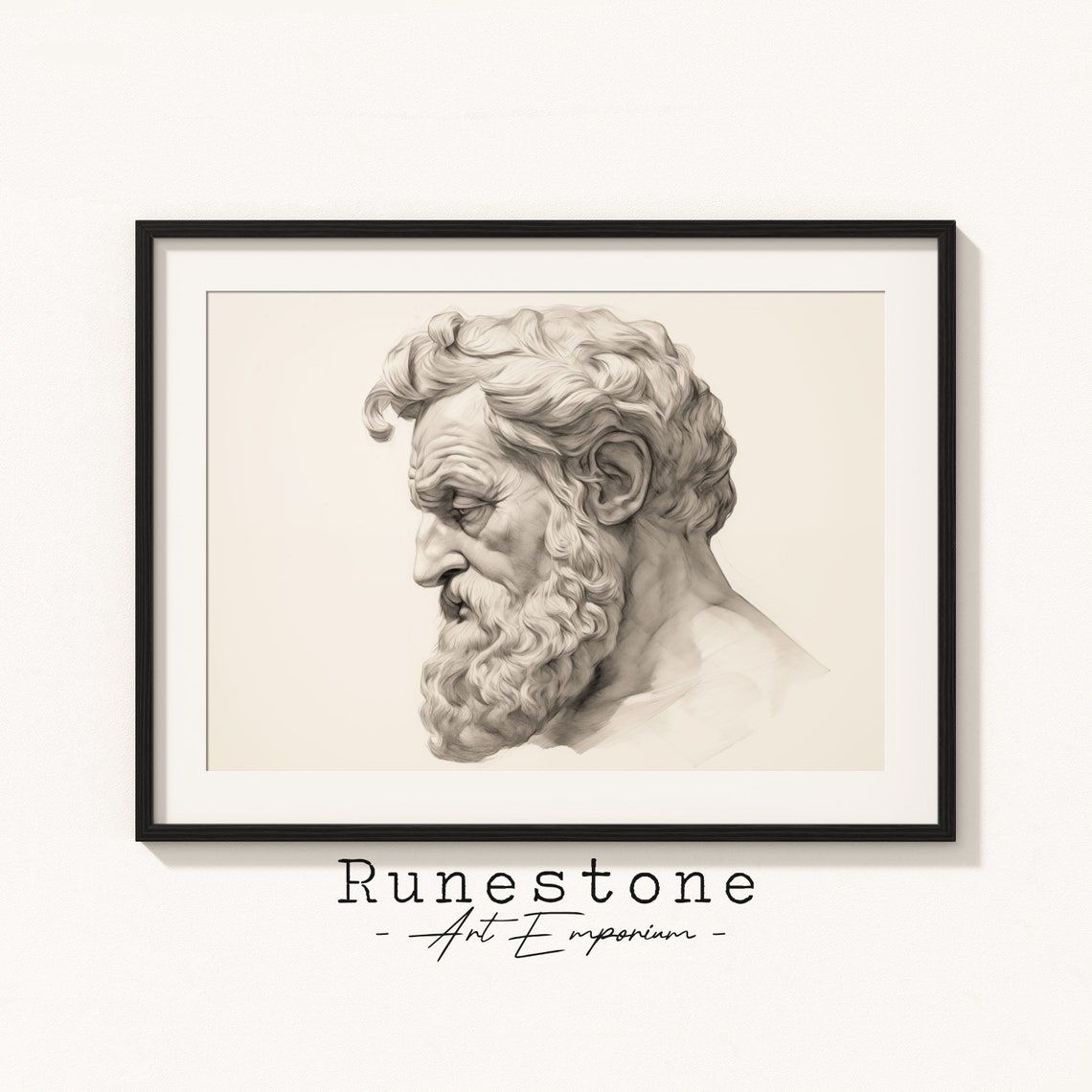 Stoic Marble Bust Classical Philosopher Pencil Sketch Poster