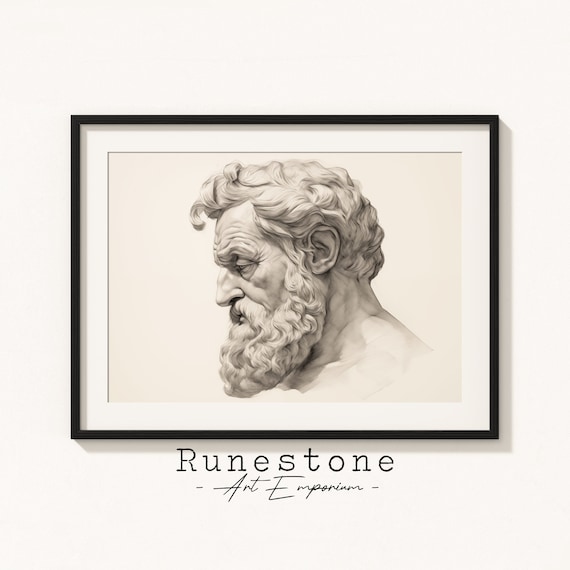 Stoic Illustration Ancient Marble Sculpture Sketch Minimal Impressionist Wall Art Neutral Pencil Drawing Print