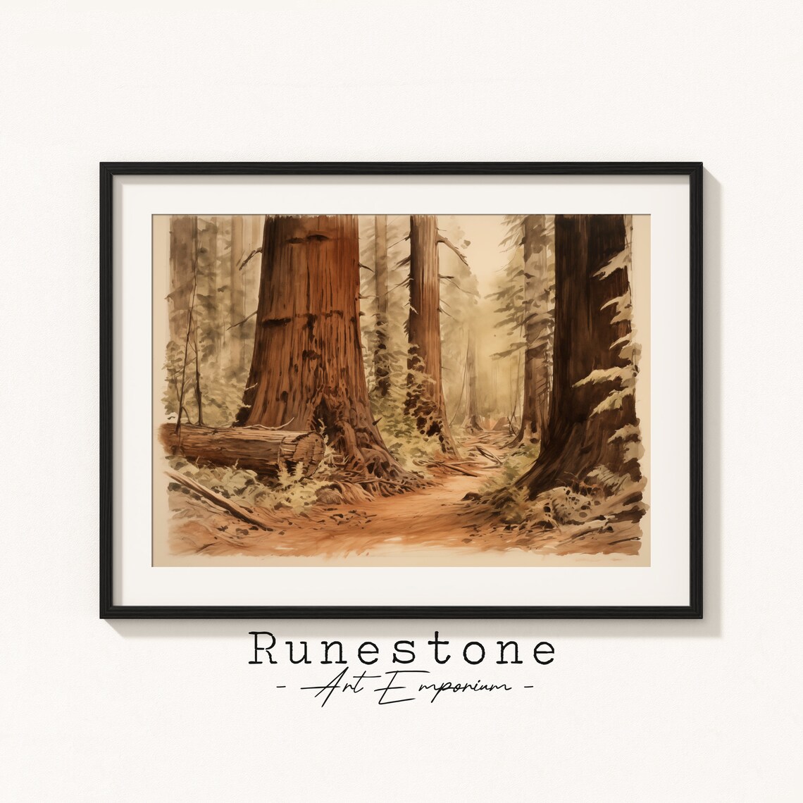 Vintage Redwood Forest Sketch Giant Sequoia Trees Antique Nature Poster