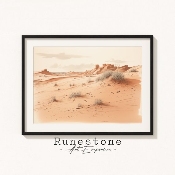 Vintage Sand Dunes Sketch Antique Desert Landscape Wall Art Heritage Bohemian Hand Drawn Print