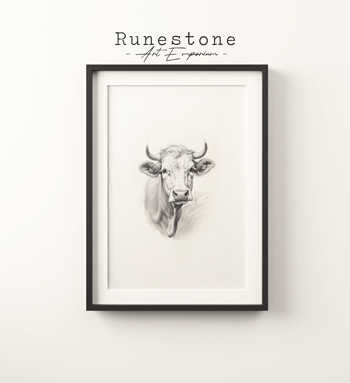 Farmhouse Cow Pencil Sketch Minimalist Country Animal Poster
