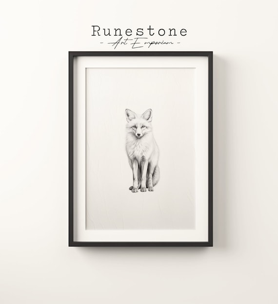 Minimalist Fox Sketch Vintage Art Print
