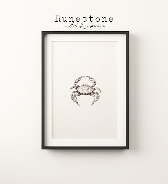 Minimalist Crab Sketch Neutral Line Drawing Coastal Decor Art Poster