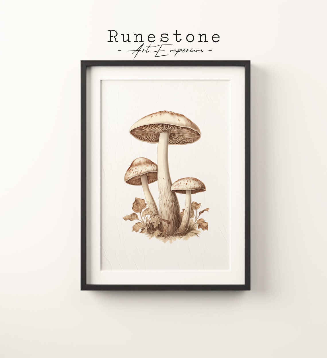 Vintage Botanical Mushrooms Sepia Forest Fungi Illustration Wall Art