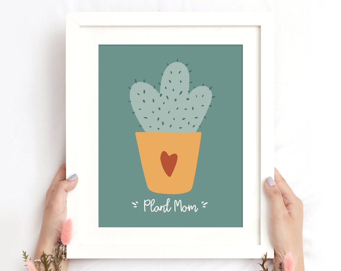 Plant Mom Cactus Pot Heart Cute Succulent Boho Sage Green Poster