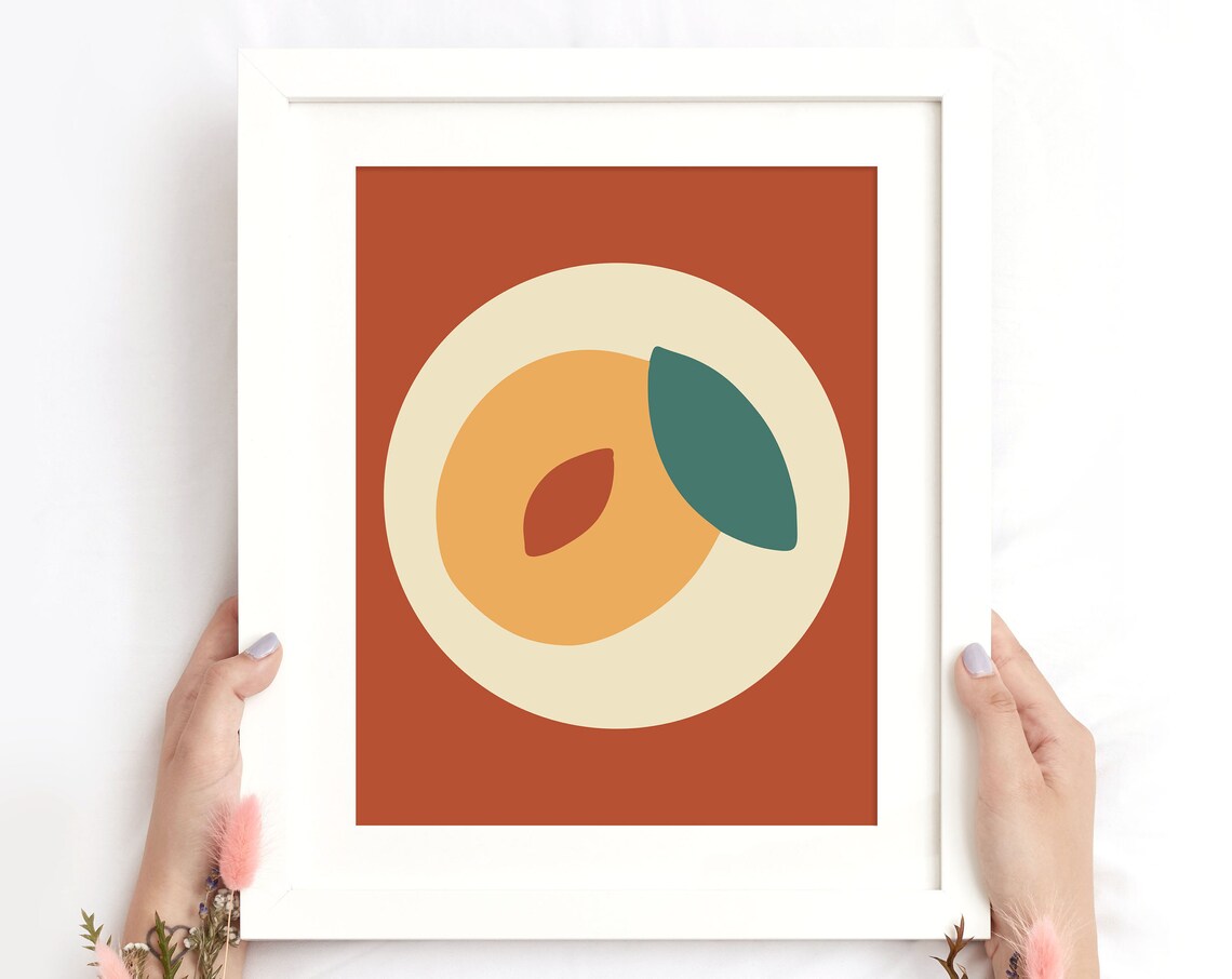 Peach Cute Modern Boho Print Fruit Poster Kitchen Wall Art Fruit Wall Art Bohemian Minimalist Art Cute Kitchen Decor Instant