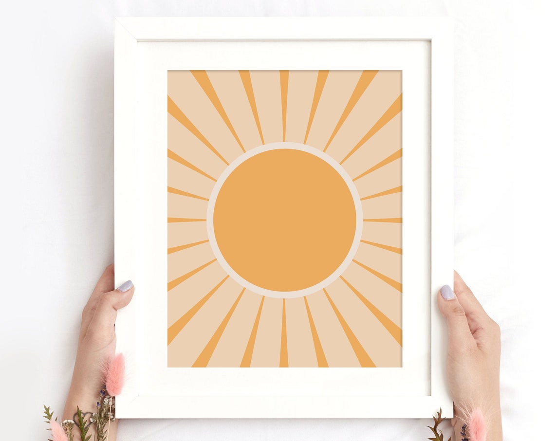 Boho Sun Rays Abstract Circle Poster Orange Minimalist Wall Decor