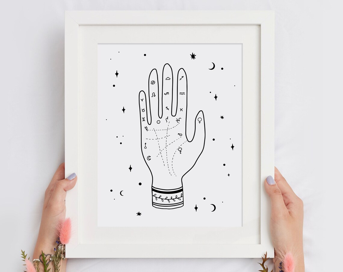 Mystic Palmistry Hand Astrology Symbols Celestial Boho Wall Art - Image 2