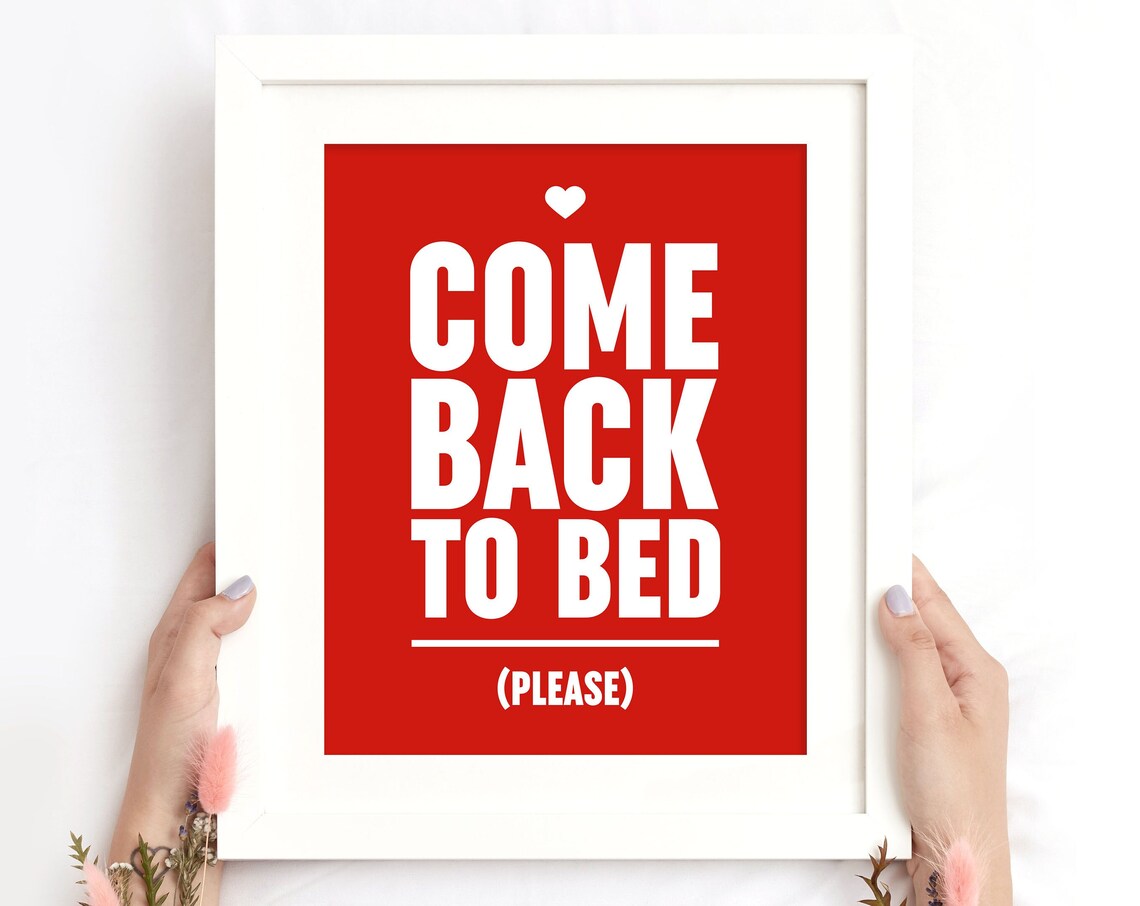 Come Back to Bed Please Bold Red White Heart Couple Bedroom Poster - Image 3