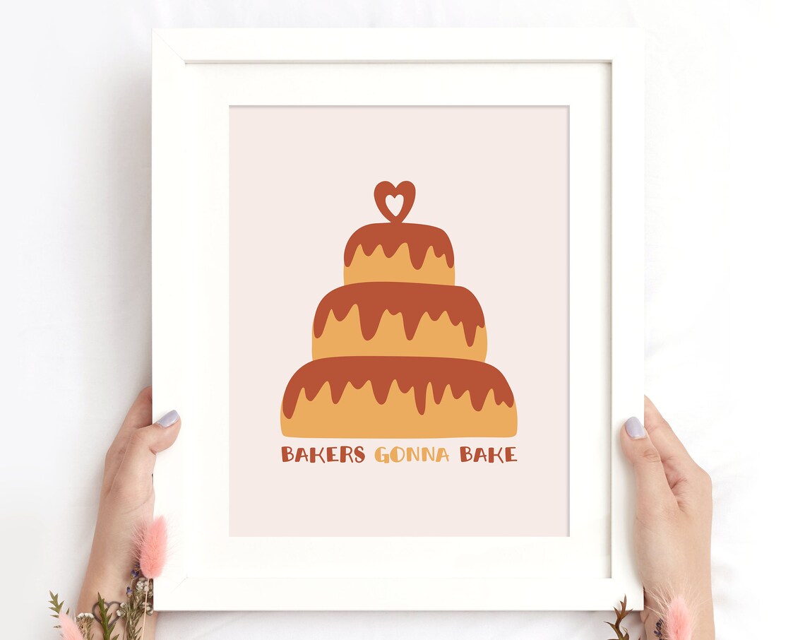 Bakers Gonna Bake Print Kitchen Wall Art Baking Poster Cute Cake Modern Boho Print Bohemian Home Decor Instant