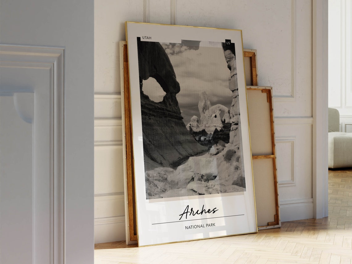 Arches National Park Utah Black and White Arch Desert Photo Poster - Image 2
