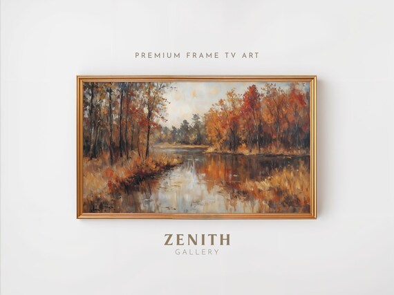 Fall Frame Tv Art Vintage Dark Moody Landscape Painting Autumn Trees Decor Thanksgiving Scenery Screensaver