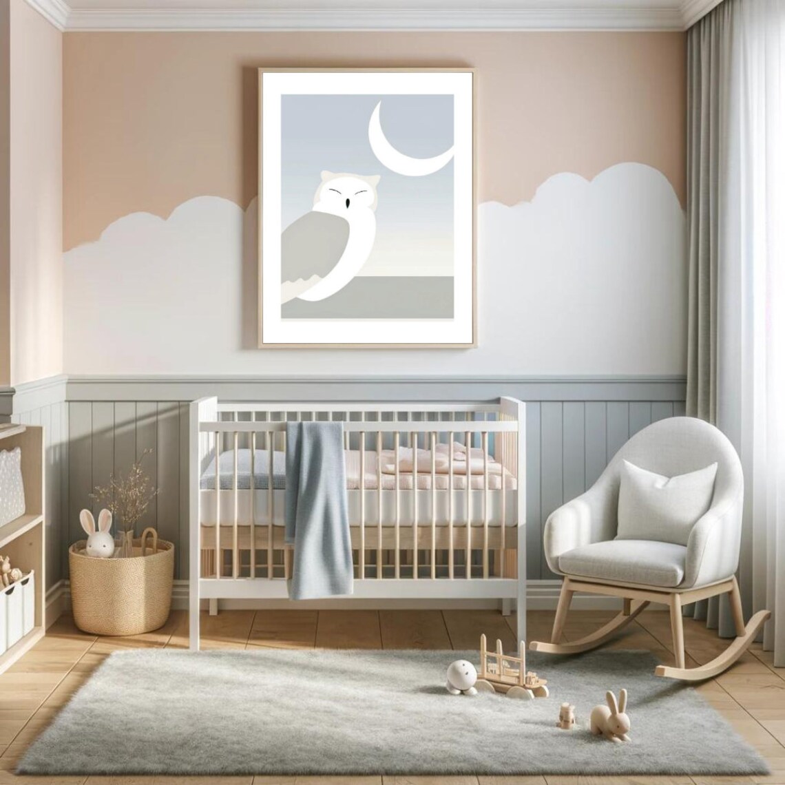 Dreamy Sleeping Owl Crescent Moon Night Sky Nursery Wall Poster - Image 4