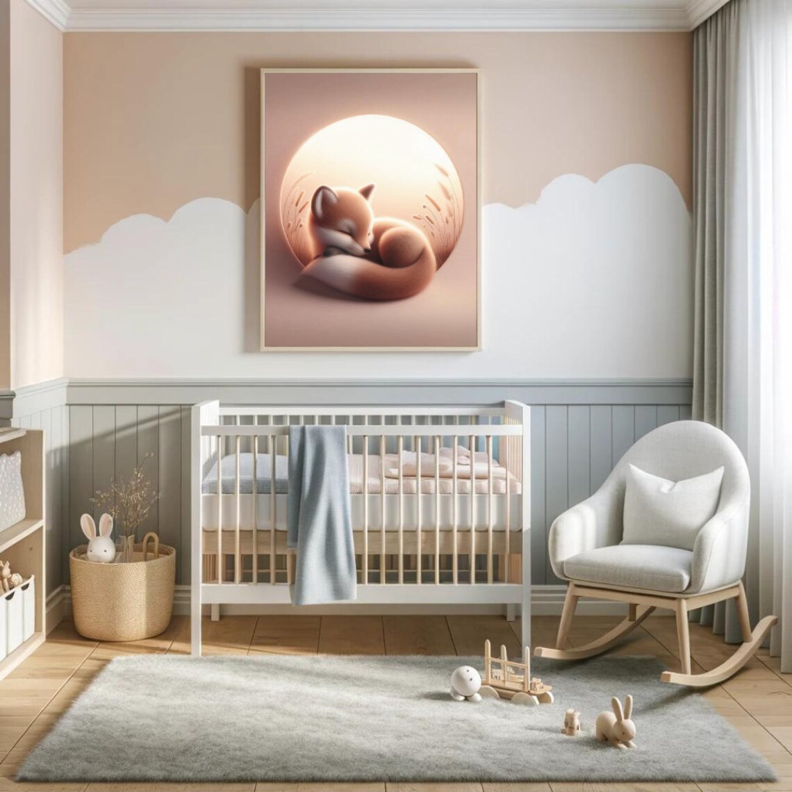Sleeping Fox Sunset Nursery Print Cozy Baby Room Animal Illustration Poster - Image 4