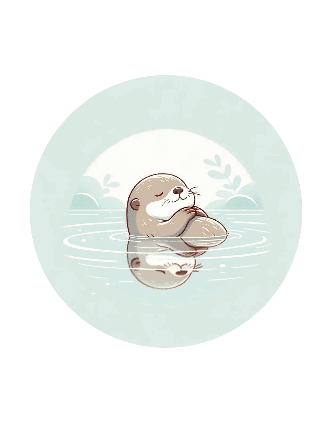 Curled Otter Resting Water Reflection Mint Nursery Wall Poster - Image 3