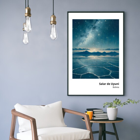 Salar De Uyuni Art Print Stunning Painting Of Bolivias Salt Flats Vibrant And Ethereal Wall Decor Starry Night Landscape Art