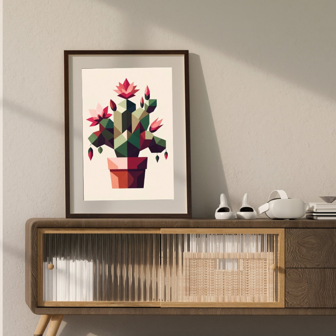 Abstract Geometric Cactus Print Modern Blooming Cacti Illustration Bold Colorful Desert Plant Artwork - Image 3