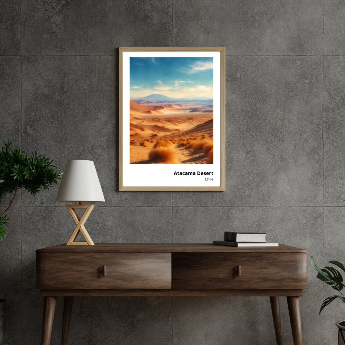 Atacama Desert Chile Red Sand Dunes Volcano Landscape Poster