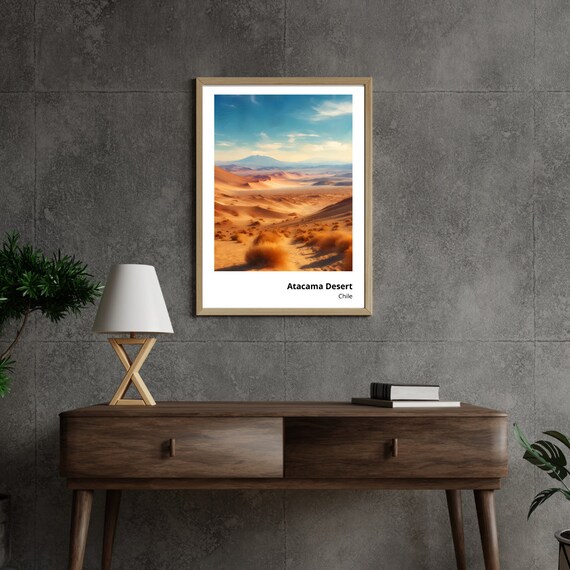 Atacama Desert Art Print Stunning Painting Of Chilean Landscape Vibrant And Serene Wall Decor Majestic Desert Scenery Art