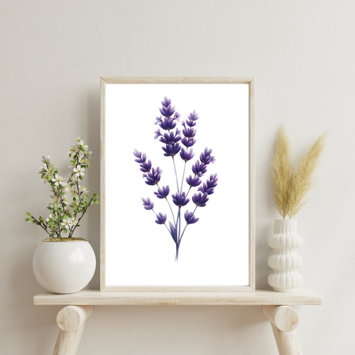 Purple Lavender Sprigs Botanical Tranquil Watercolor Art Poster