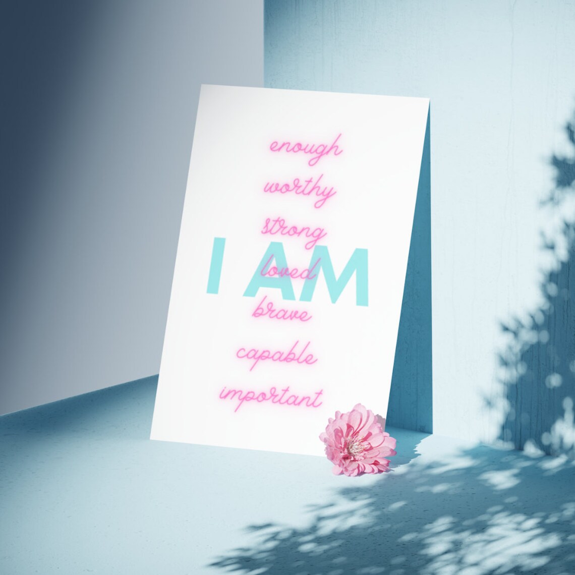 I AM Affirmations Poster Teal And Pink Positive Words Inspirational Wall Art - Image 3