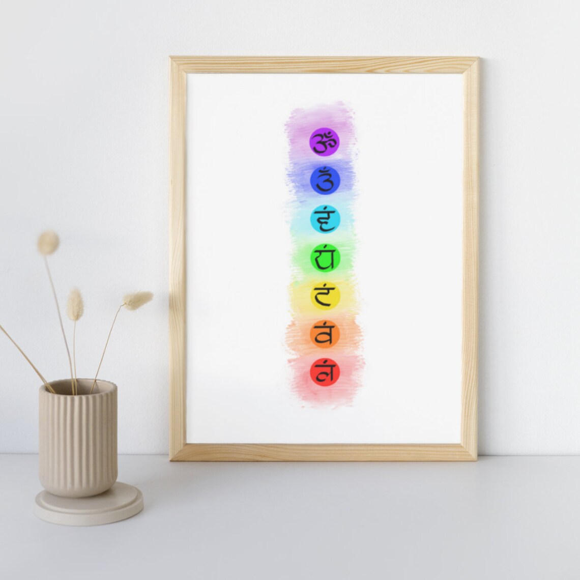 Colorful Chakra Energy Symbols Rainbow Watercolor Spiritual Yoga Wall Art - Image 3